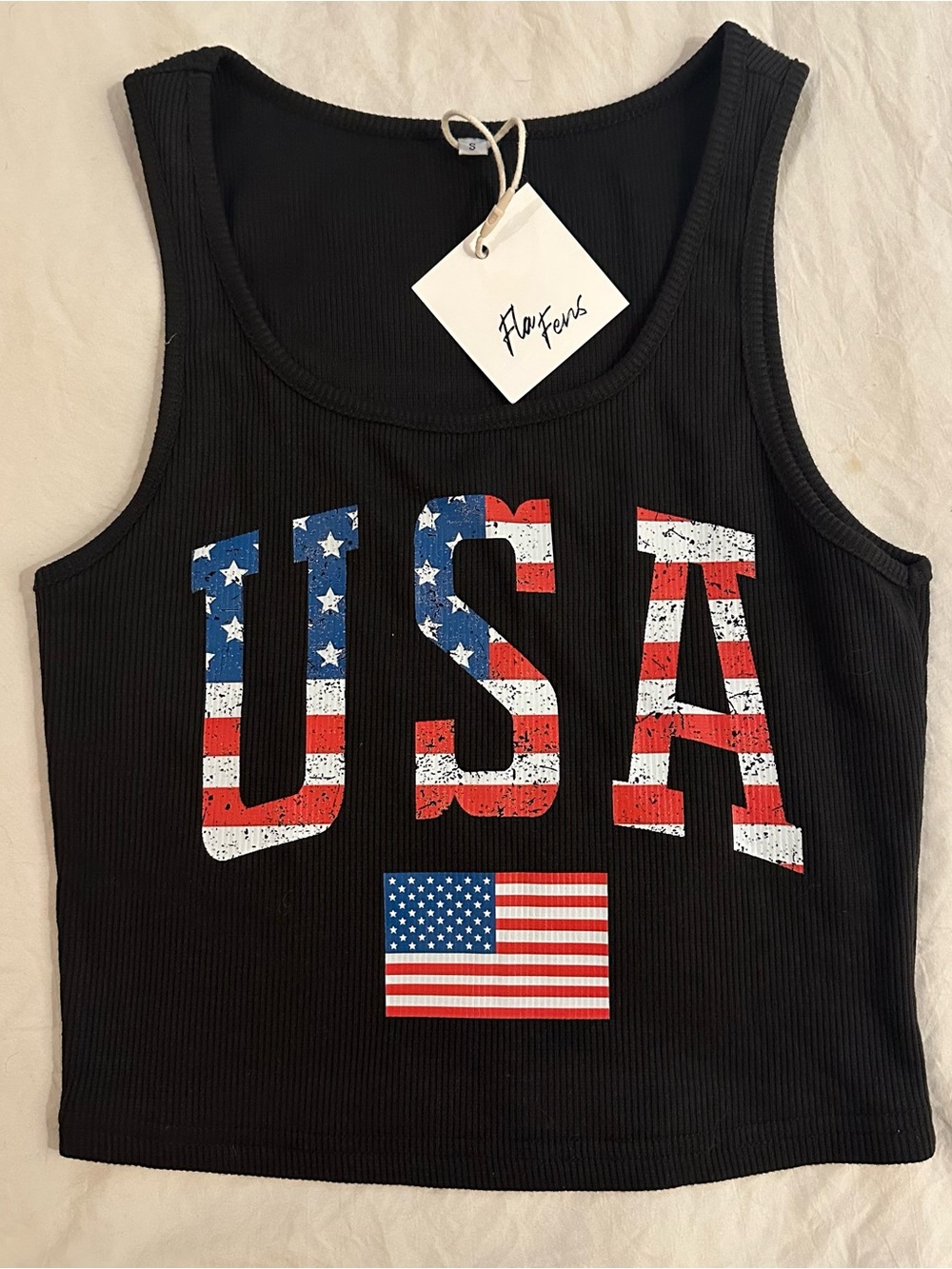 303 NWT Fla Fens USA Black Crop Top- Size S